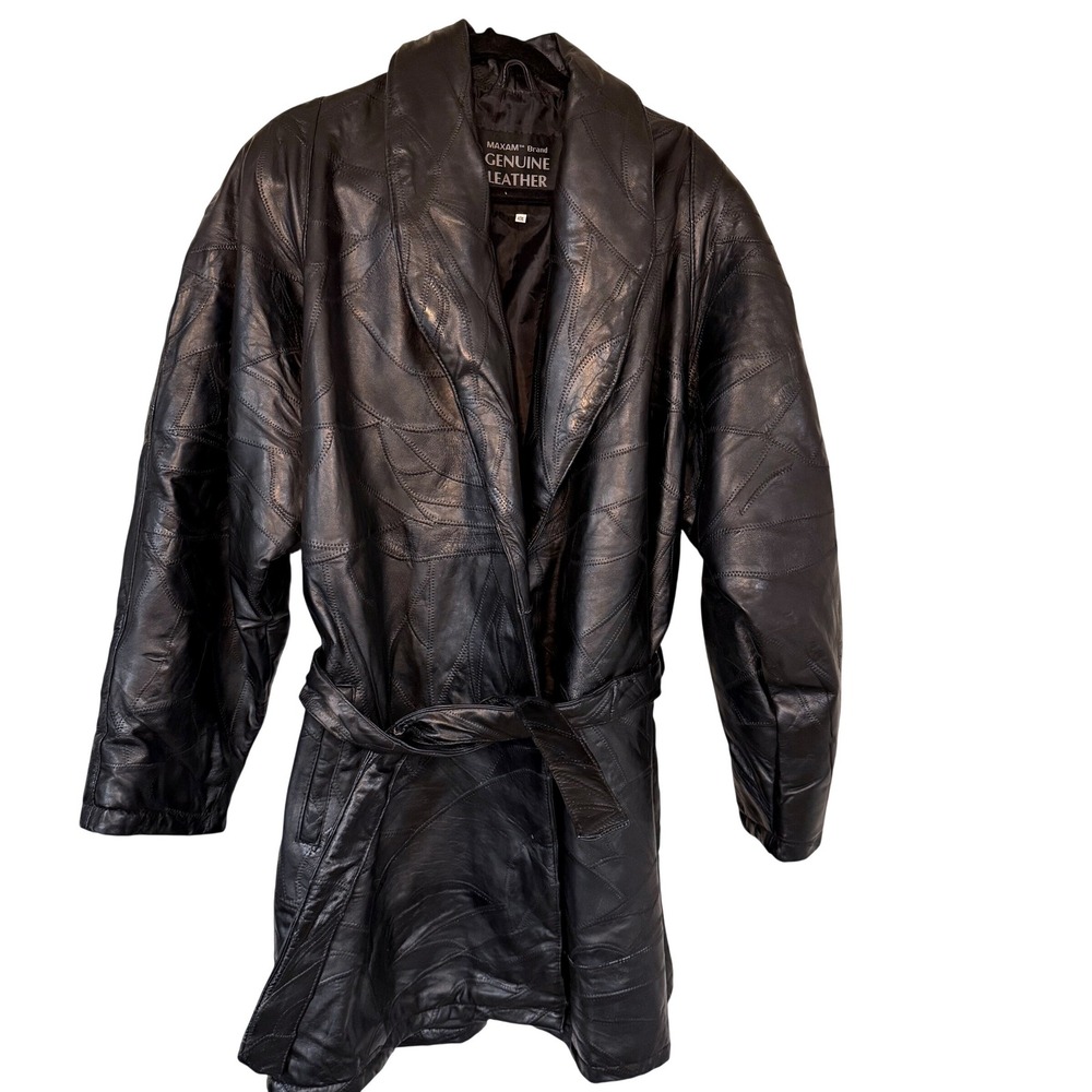 Vintage 90s Maxam Brand Black Italian‎ Mosaic Lambskin Leather Jacket XXL Gothic